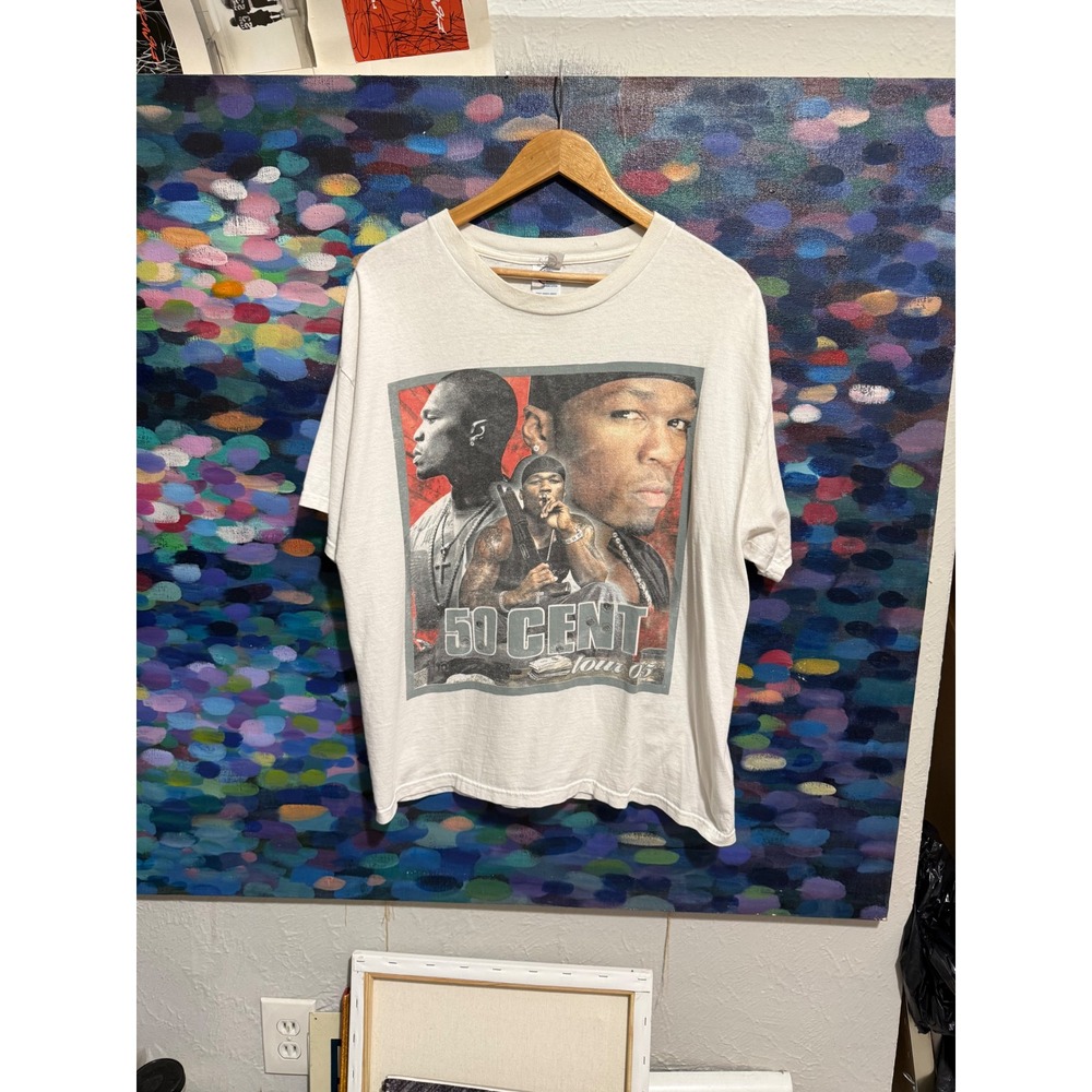 Vintage 50 Cent Tour 05 T-Shirt Mens XL Delta Pro Weight G-Unit Rap Tee White